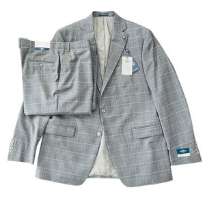 Hart Schaffner Marx 2 Piece Wool Suit Mens 44L/38W Gray Blue Check NWT $795